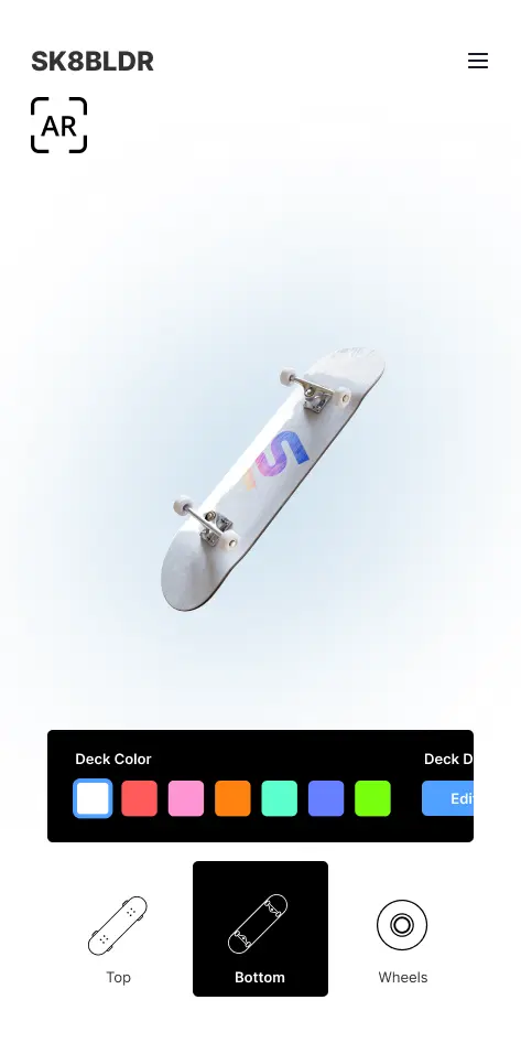 Skateboard configurator mobile screenshot